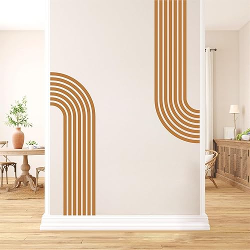Miniatura 3 de Kazova Calcomanía de pared de arco marrón, calcomanías de cabecero estilo bohemio y modernas, abstractas para despegar y pegar, calcomanías de pared