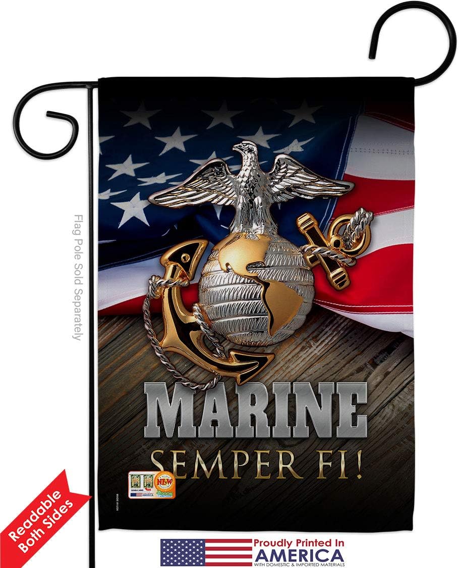 Marine Semper Fi Garden Flag Set Wall Holder Armed Forces Corps USMC United State American Military Veteran Retire Official Small Decorative Gift Yard House Banner Double-Sided Made In USA 13 X 18.5