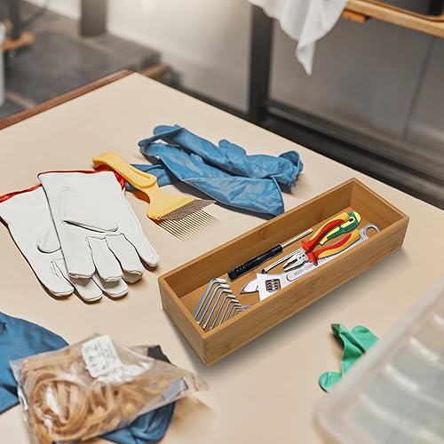 Miniatura 7 de SYAOYI Organizador de cajones de bambú, organizador de utensilios de cocina, suministros de oficina, organizador de escritorio, bandeja de cubiertos