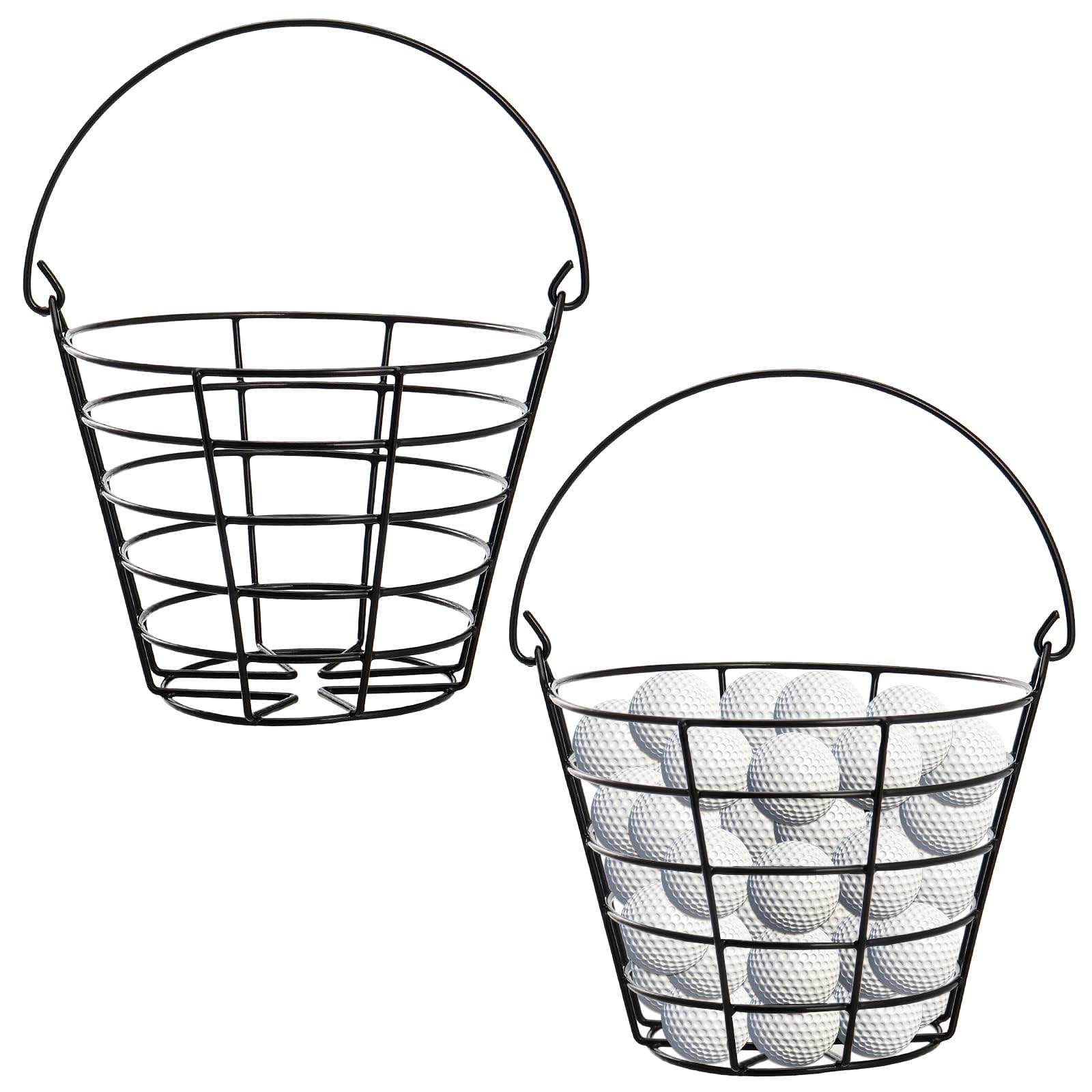 Panier de balles de golf en métal rigide SINJEUN | Seaux noirs durables pour 50 balles de golf