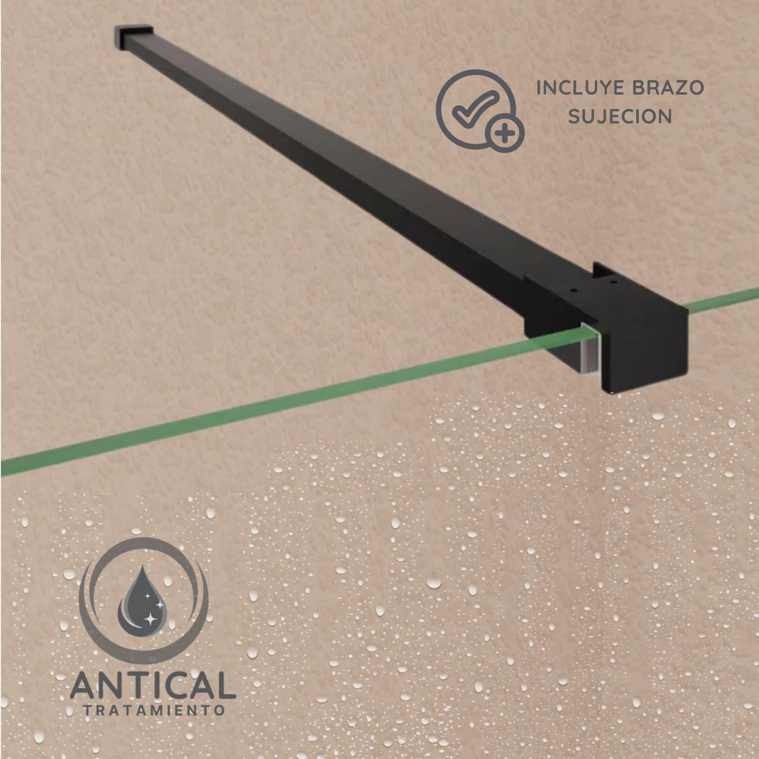SOULHOME Mampara de ducha Panel Fijo, Fácil instalación Vidrio de seguridad 8 mm antical, 60 cm ancho x 200 cm alto, Perfil Negro mate