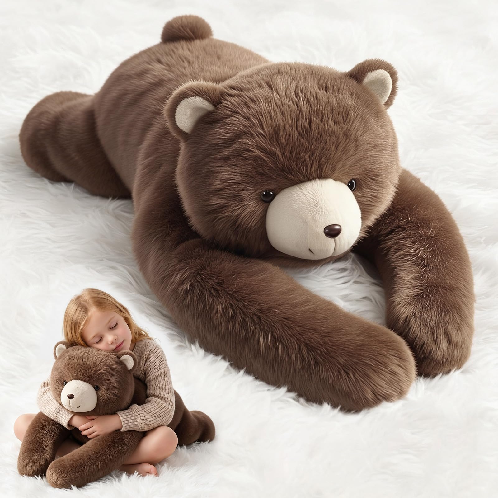 FUHSY Weighted Stuffed Animals Brown Bear Plush, 63cm Large Plush Animal Long Weighted Arms, Cute Giant Bear Stuffed Animal Plushie Pillow Gifts