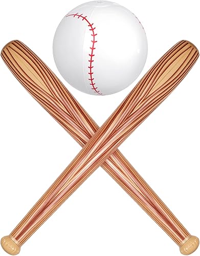 Juego de 3 piezas de béisbol para playa, bate de béisbol, incluye pelota de playa de 11 pulgadas y 2 bates de béisbol inflables, recuerdos de fiesta