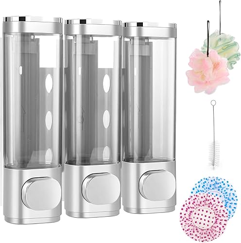 Miniatura 1 de 6pcs Shampoo and Conditioner Dispenser No Drill Shower soap Dispenser Wall Mounted 3 Chamber for Bathroom, Kitchen,Hotel Pumps are Easy to use No
