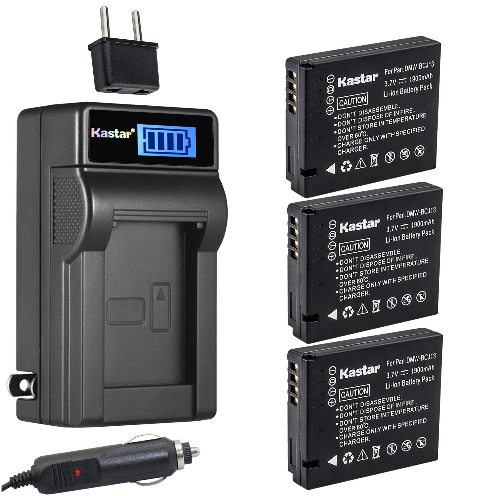 Kastar 3-Pack DMW-BCJ13 Battery & LCD AC Charger Compatible with Panasonic DMW-BCJ13, DE-A81, DE-A82 & Lumix DMC-LX5, LX6, LX7