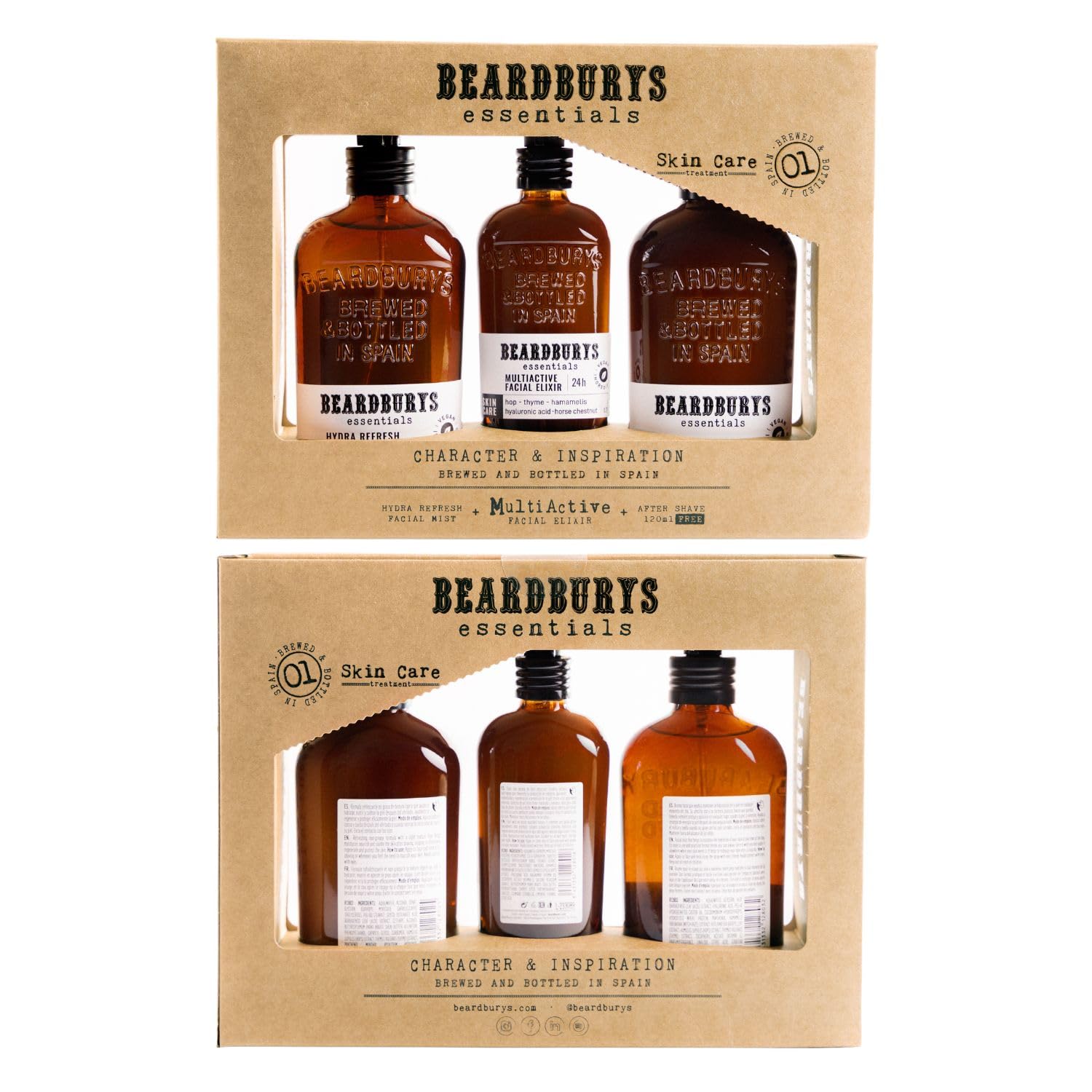 Beardburys Essentials Skincare | Pacchetto di routine facciale per uomini. Kit crema idratante + nebbia facciale + dopo barba da barba. Cosmetici con acido ialuronico e luppolo. Skincare Face Man