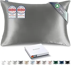 Premium Silk Pillowcase 100% Organic Mulberry Silk, 22 Momme, Grade 6A - Oeko-Tex Certified in Germany - Luxury for Hair & Skin, 1 Piece (King Size 20x36 Inches, Graphite Grey)