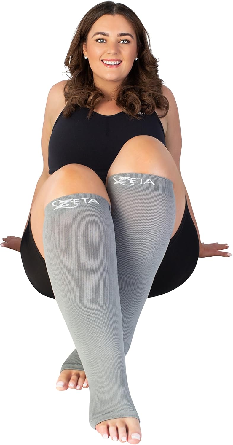 Zeta Wear Plus Size Open Toe Compression Socks 15-19 mmHg - Wide Calf Support for Men & Women