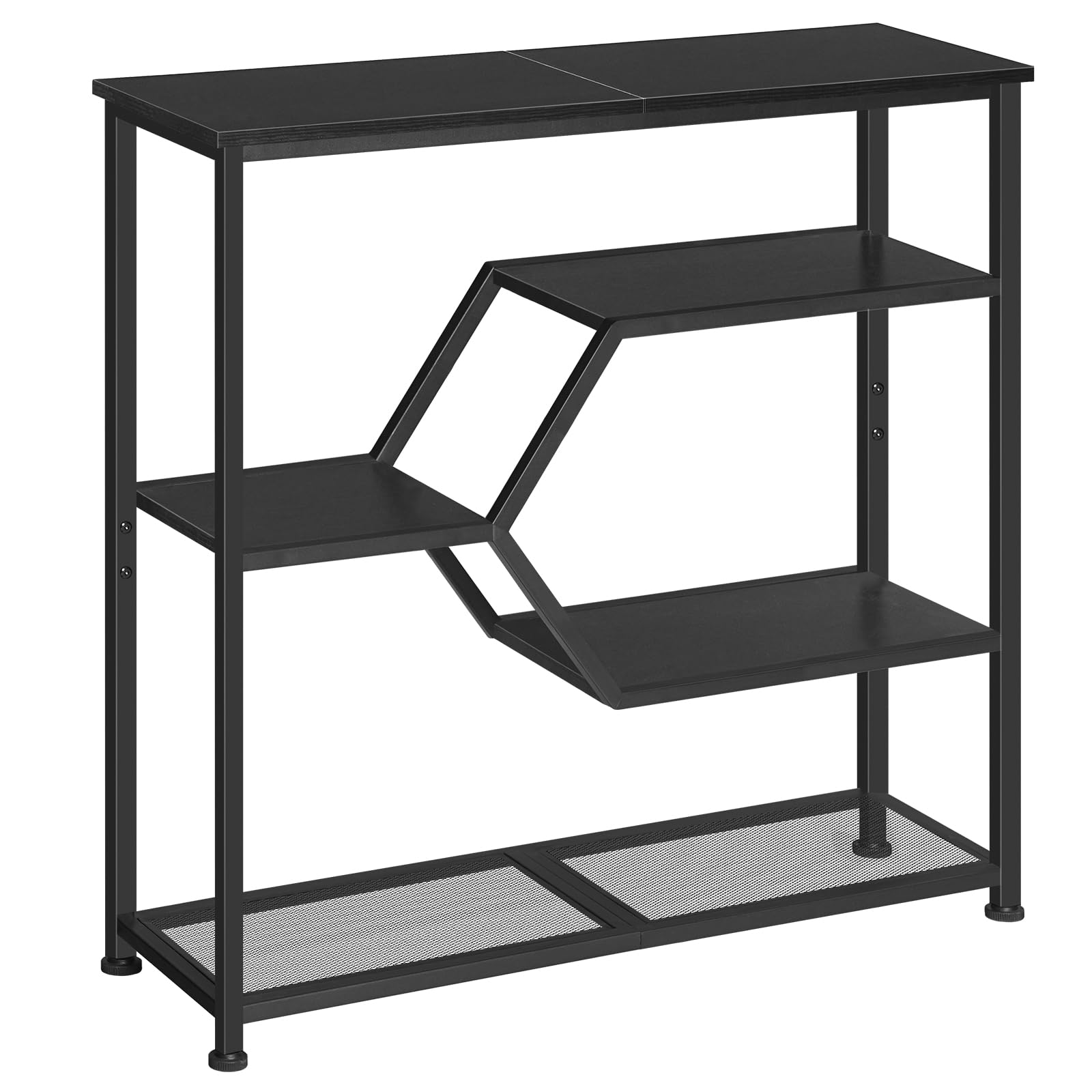 MAHANCRIS Tavolo Consolle, 5 Ripiani, Consolle da Ingresso in Stile Industriale, Tavolo Dietro Divano da 80 cm, Struttura in Metallo, per Soggiorno, Ingresso, Corridoio, Nero ACTHB13101