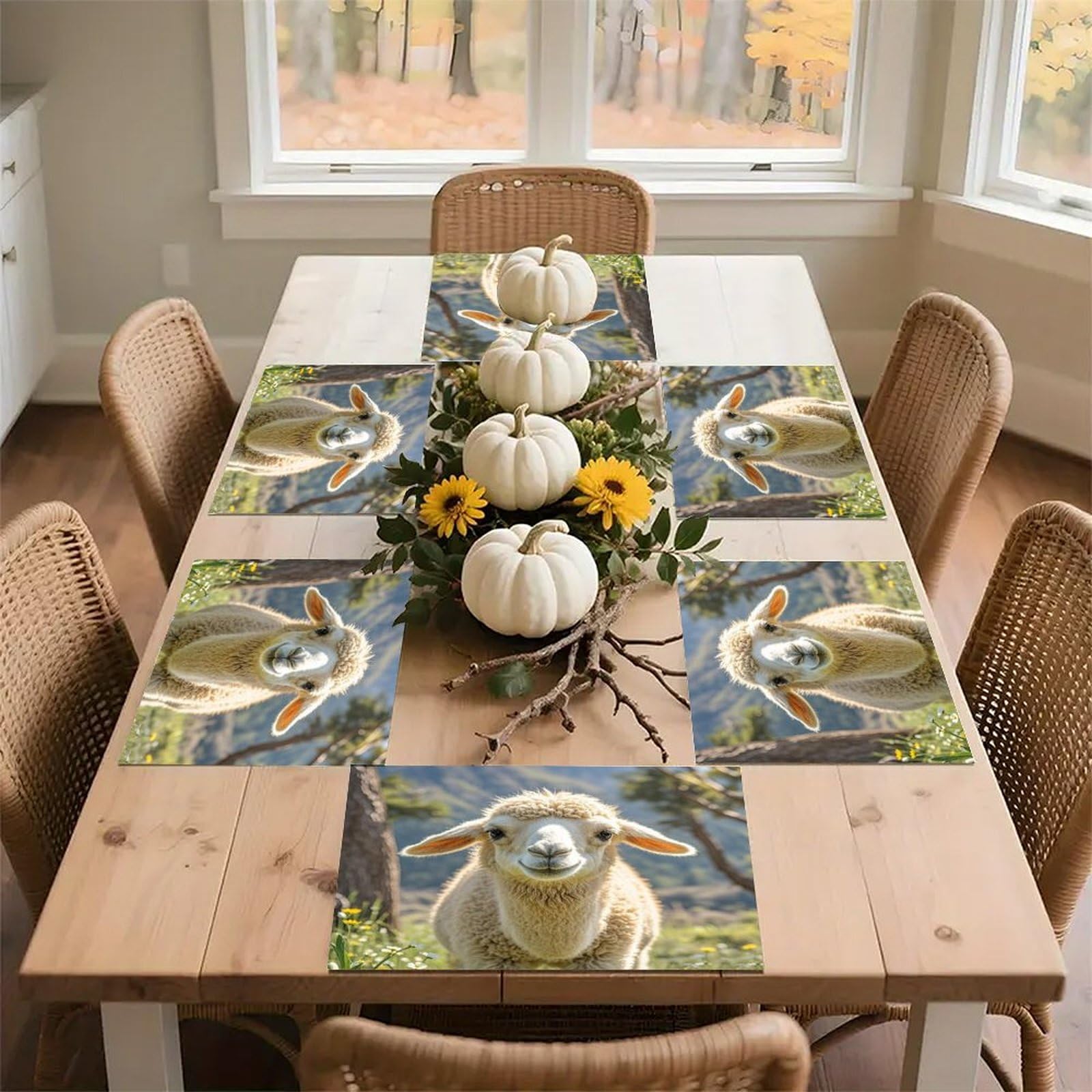 Lamb Placemats Flax Place Mats for Dining Table Rectangle Non-Slip Table Mats Heat Resistant Washable Placemat for Kitchen Home Decor Party Outdoor 12" X 18"