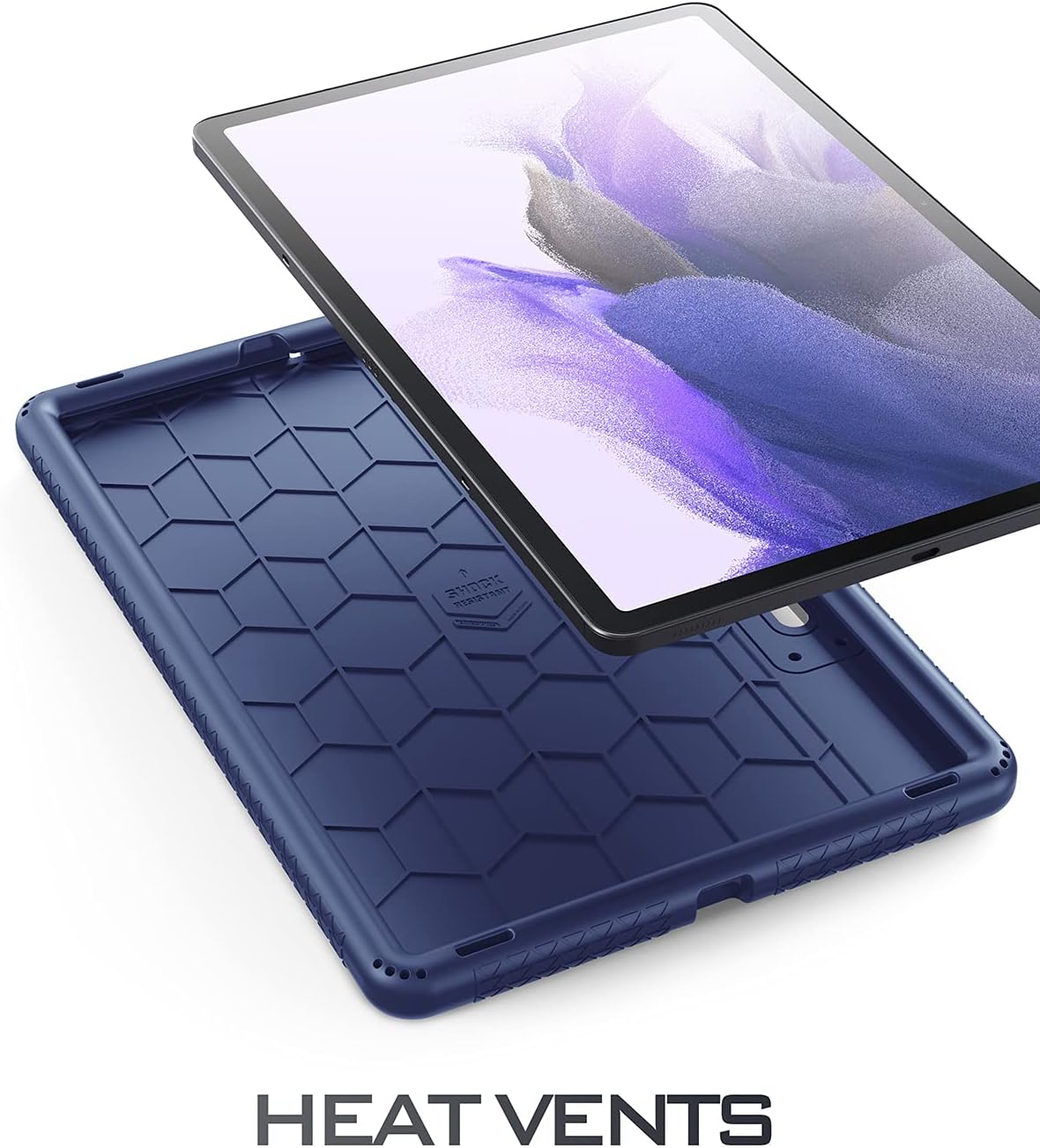 Poetic TurtleSkin Heavy Duty Case for Galaxy Tab S7 FE 12.4 Inch 2021 / Galaxy Tab S7 Plus 2020 with S Pen Holder, Rugged Shockproof Drop Protection Kids Friendly Silicone Cover Case, Navy Blue