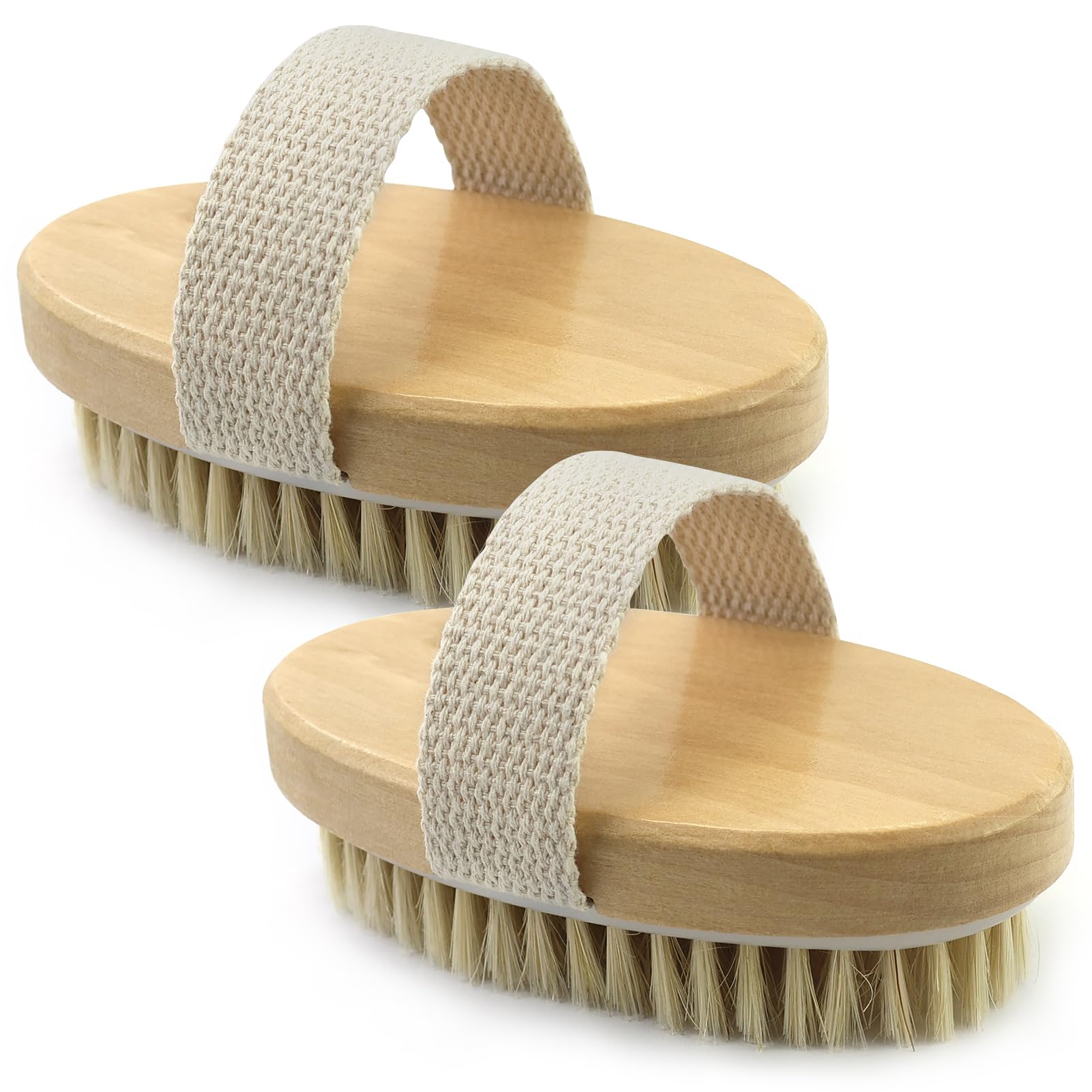2 Pièces Brosse à sec pour le corps, Brosse exfoliante physique, Brosse masseuse pour le drainage lymphatique, brosse de bain à poils naturels pour Une Amélioration de La Circulation Sanguine
