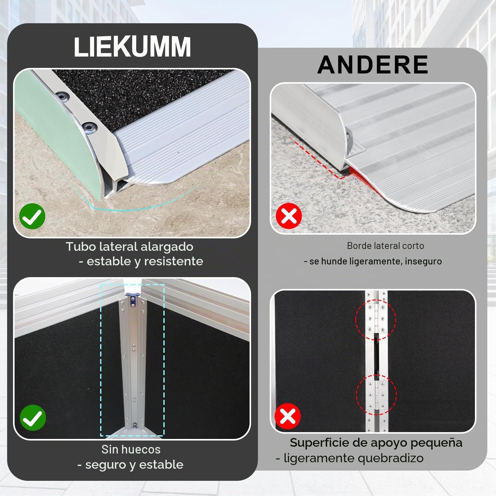 LIEKUMM Rampas para Silla de Ruedas 91 x 77 cm, Capacidad de Carga 300 kg, Rampa Plegable de Aluminio para Escaleras, Escalones y Bordillos, Rampa Escalon para Sillas de Ruedas Eléctricas y Manuales