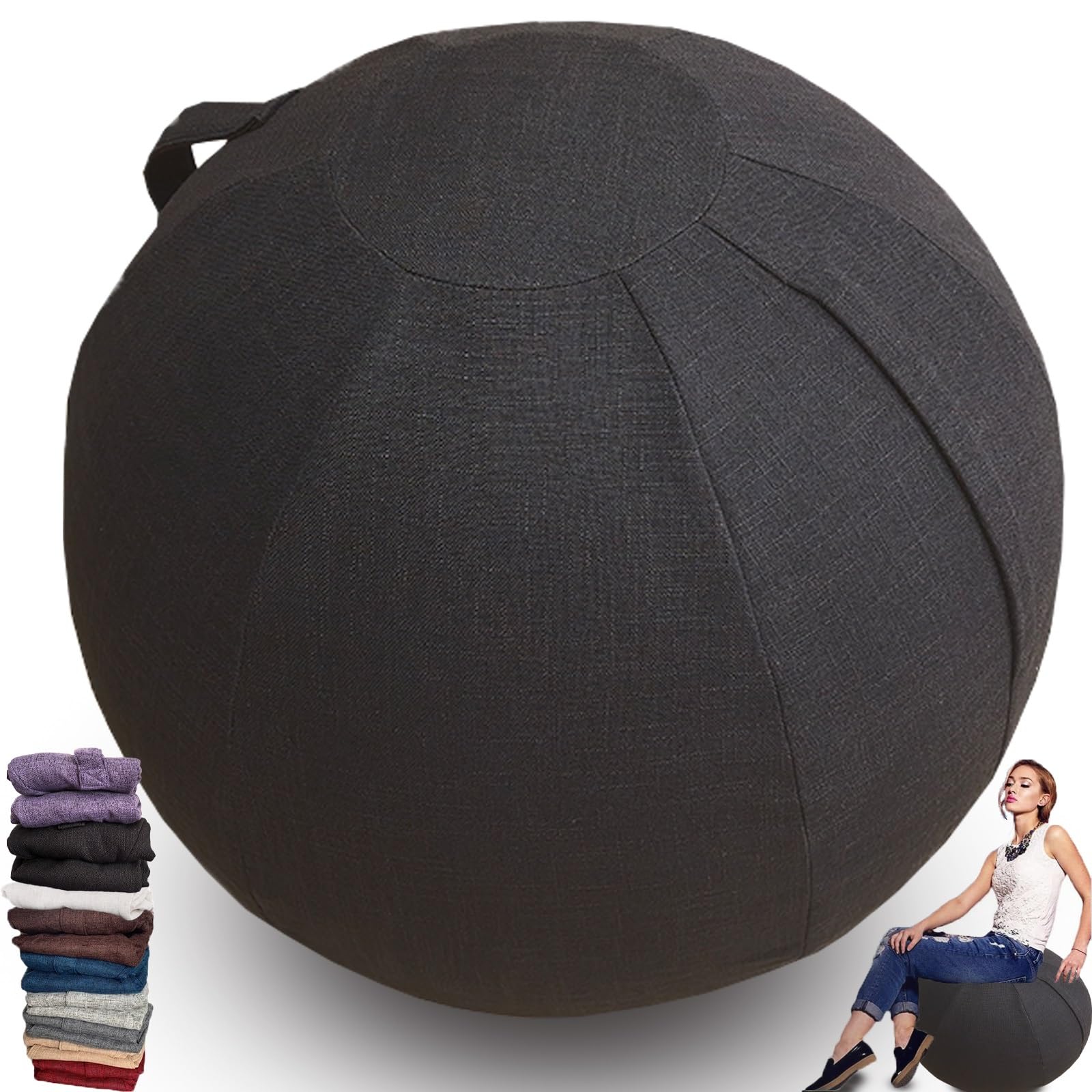 WTZHHK 9 colors Exercise Ball/Yoga Ball Cover 55/65/75cm Birthing Ball Pregnancy Pilates Balance Chair Anti Burst Ball Covers Storage Bag Accessories(excluding ball)(Black,75cm)