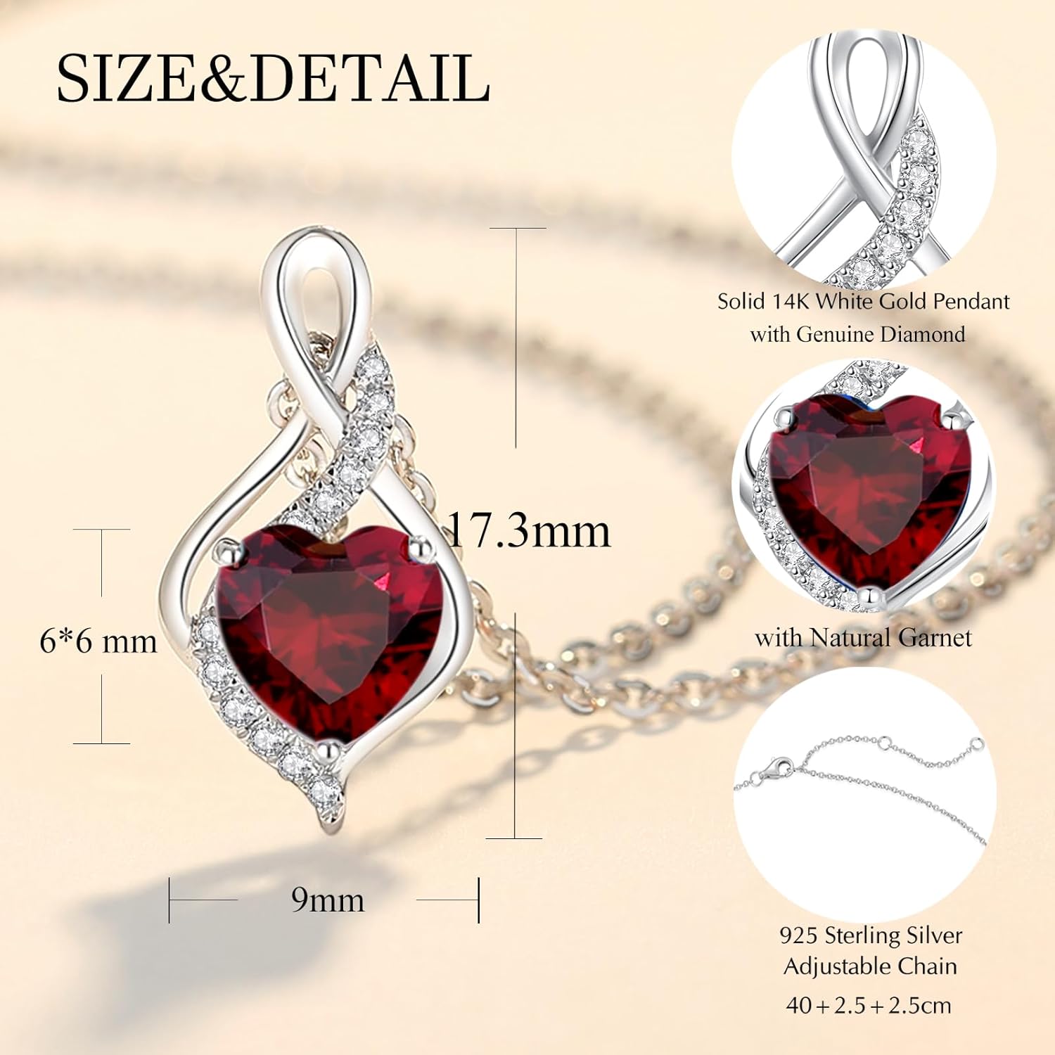 FANCIME 14K Solid White Gold Infinity Heart Birthstone Necklace for Women with Diamond Pendant Birthday Gifts for Mom Women Sterling Silver Chain 16" + 2" Extender - Image 3