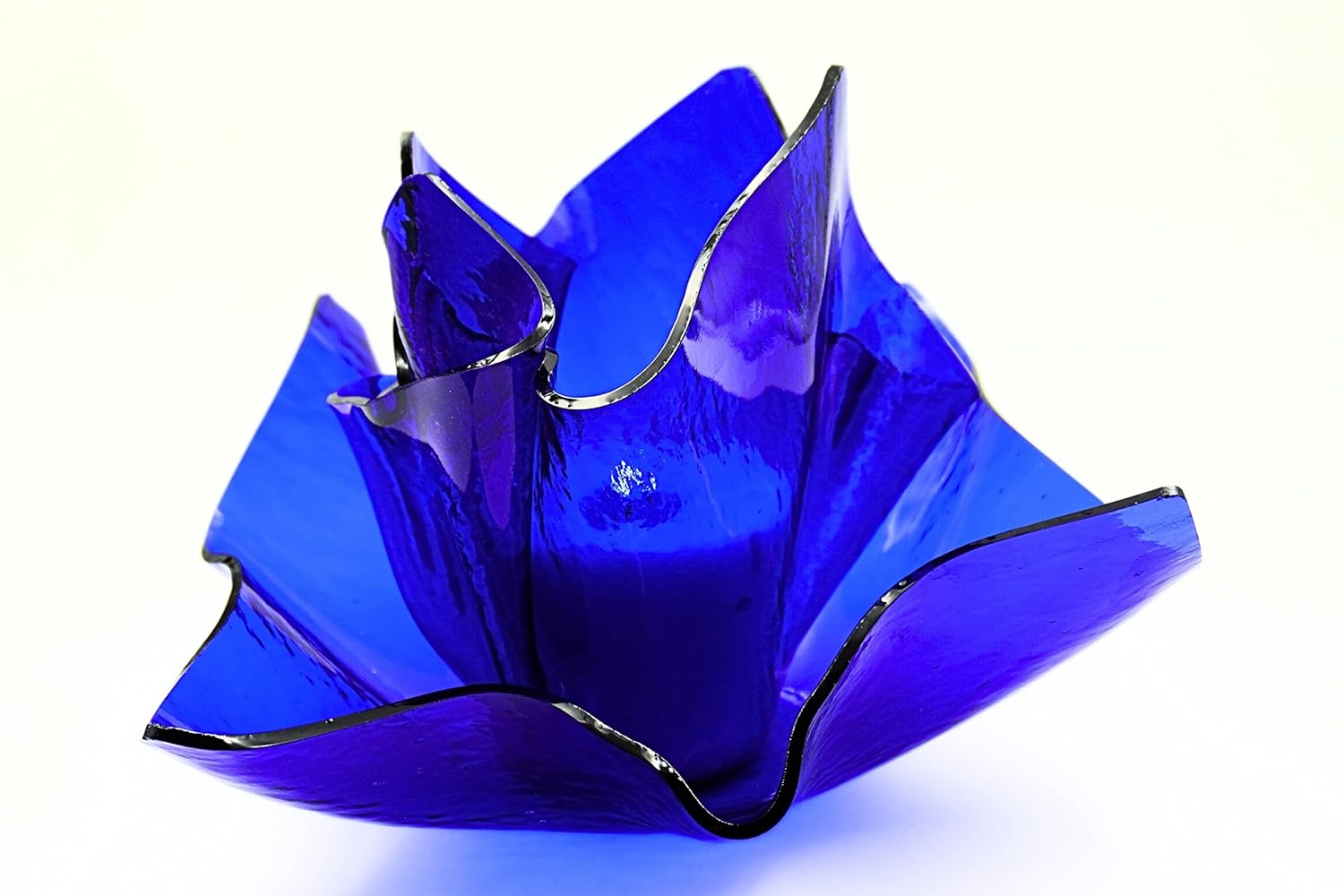 Cobalt Blue Cathedral Rough Rolled Vase Dish Set with Free Vase Candle Spring Rain Half Candle Refill (Cobalt Blue Cathedral Set)