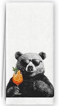 Funny Bear Aperol Spritz Kitchen Towels, Cocktail Lovers Gifts, Home Bar Decor, Aperol Spritz Cocktail Decorative Hand Towels Dish Towels for Kitchen Homebar, 16x24 Inch