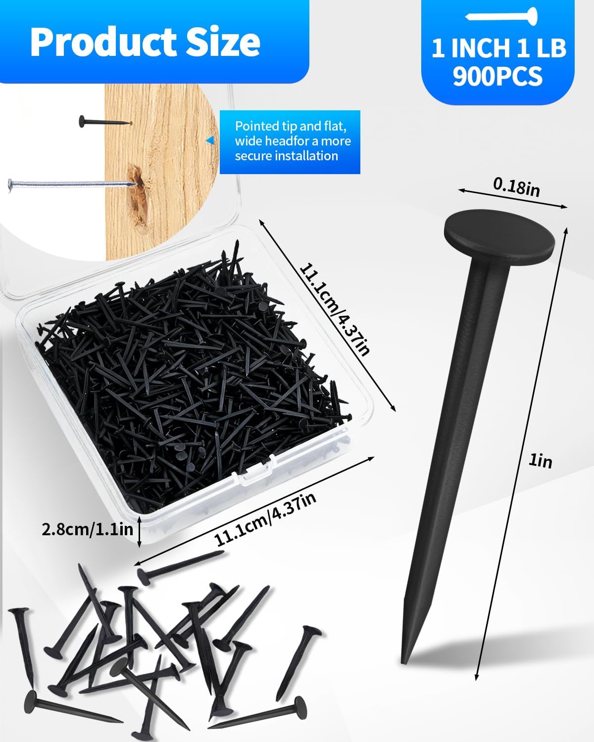 900 PCS Upholstery Carpet Tacks, 1-Inch Bulk Black Furniture Tacks