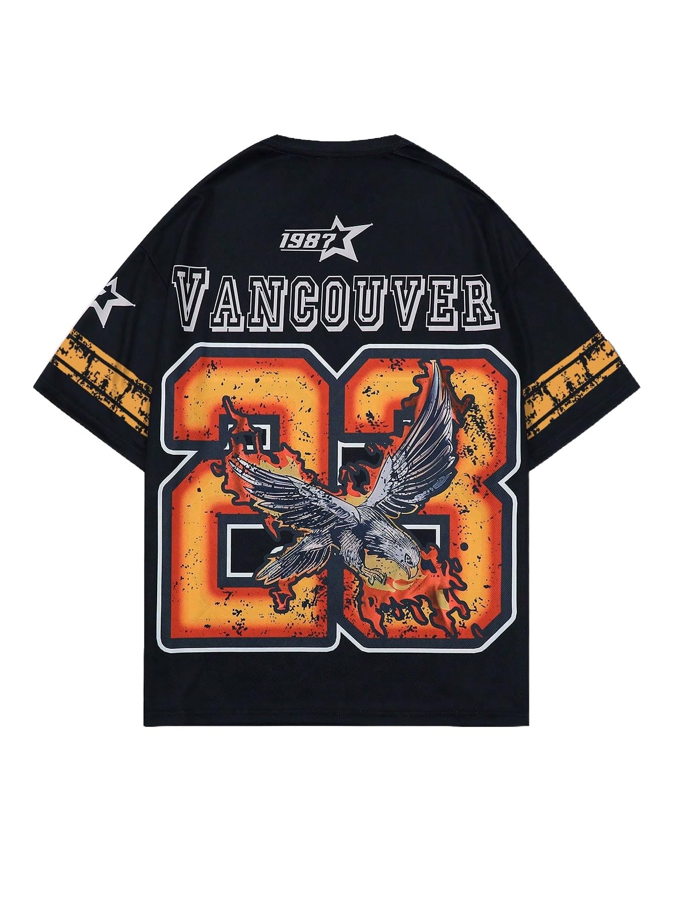WDIRARA Mens Eagle Letter Graphic Street T Shirt Oversized Short Sleeve Crewneck Tee Top