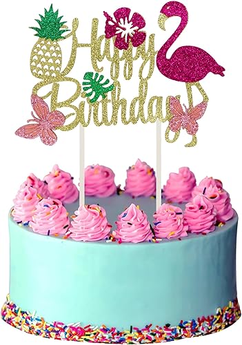 Decoración para tarta de cumpleaños con diseño de mariposa, flamenco, piña, decoración de fiesta de cumpleaños para mujeres, niñas, niños y hombres,