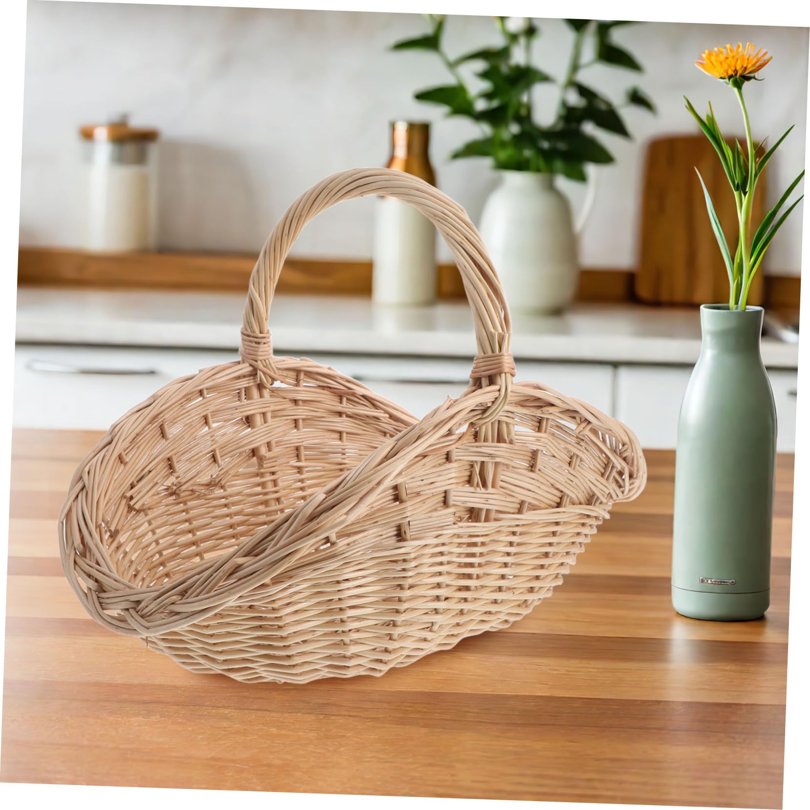 Toddmomy Cesta de Mimbre Tejida Mano para con Asa Resistente y Decorativa para Picnic Organización de Cocina y Bodas Diseño Natural y Rústico