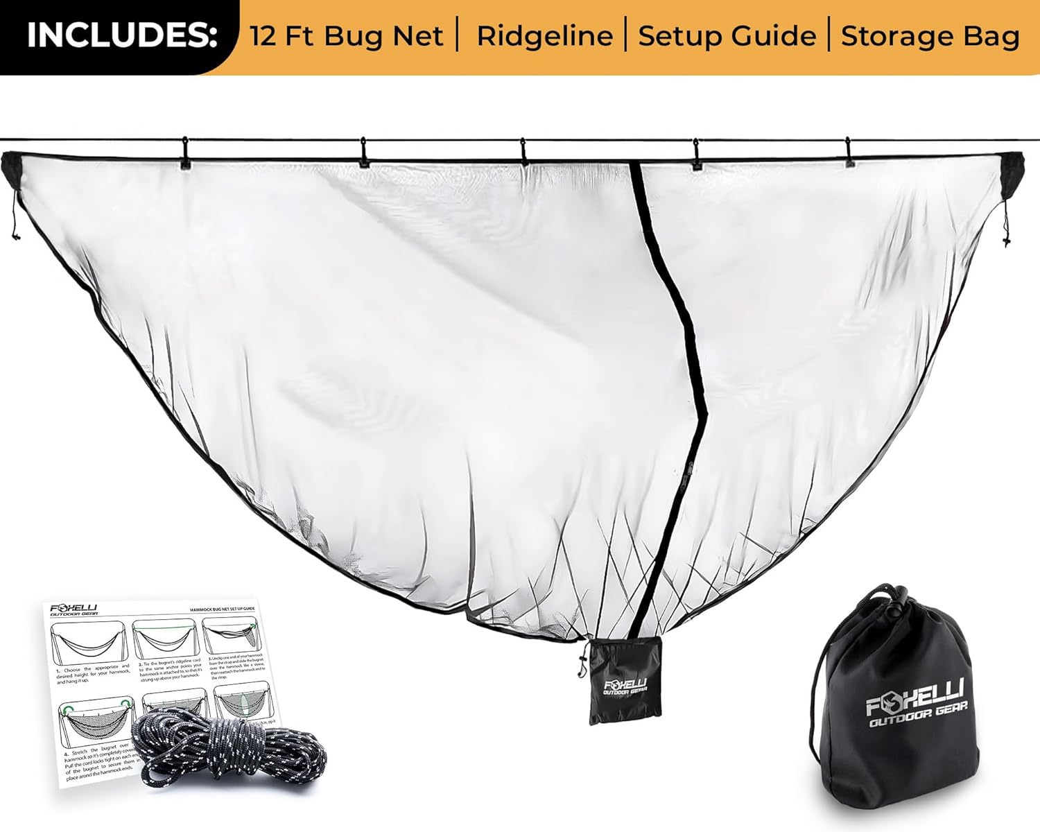 Foxelli XL Hammock Net – 12ft Net for Hammocks, Lightweight Portable Hammock Netting, Fast and Easy Set Up, Fits All Camping Hammocks - Image 8