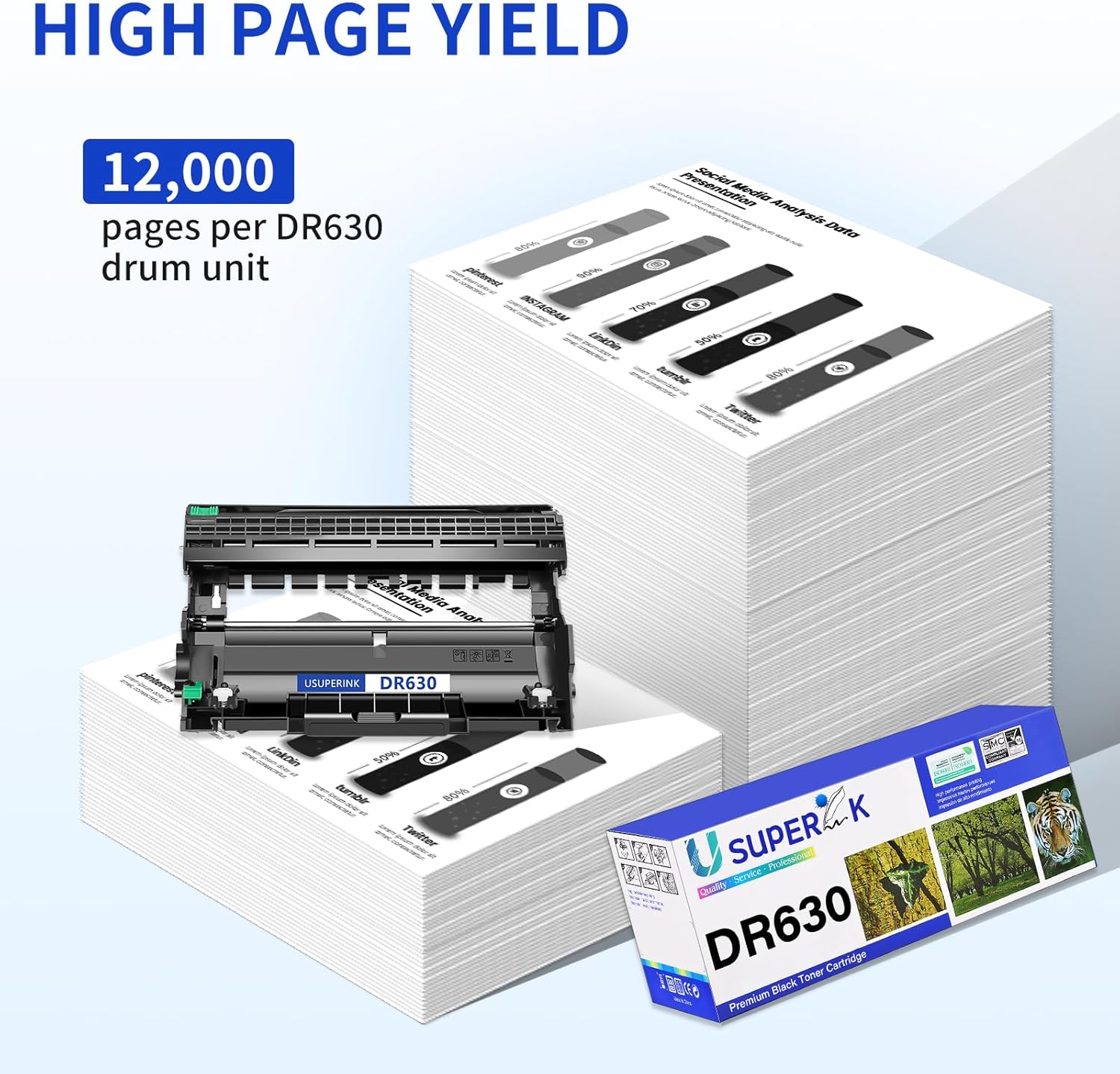 SuperInk Compatible DR630 Drum Unit Replacement for Brother HL-L2300D HL-L2320D HL-L2340DW HL-L2360DW HL-L2380DW DCP-L2540DW MFC-L2700DW Printer (4 Pack DR630)