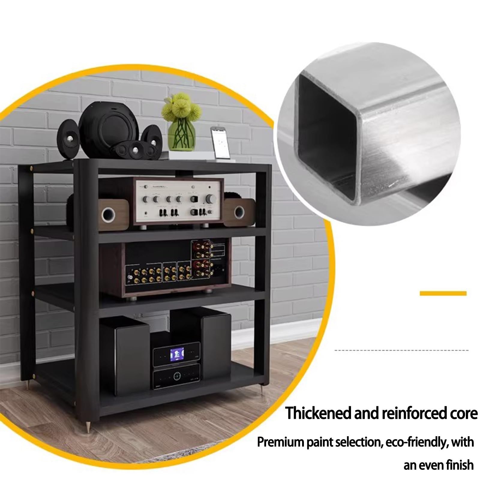 Armadio rack audio multifunzione, supporto amplificatore da pavimento in legno per proiettori stereo e lettori CD, design con angoli arrotondati, soluzione ideale per l'intrattenimento domestico