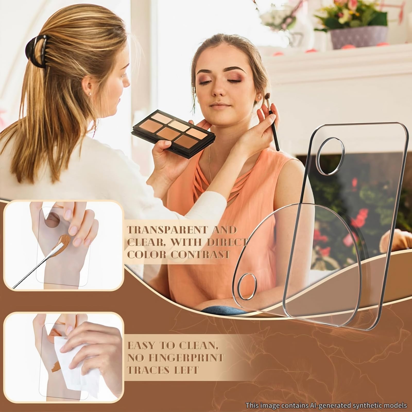 Paleta de maquillaje cosmética acrílica, juego 4 en 2, paleta de mezcla de maquillaje con espátula, bandeja de mezcla de maquillaje, paleta de mezcla de base, paletas de pintura