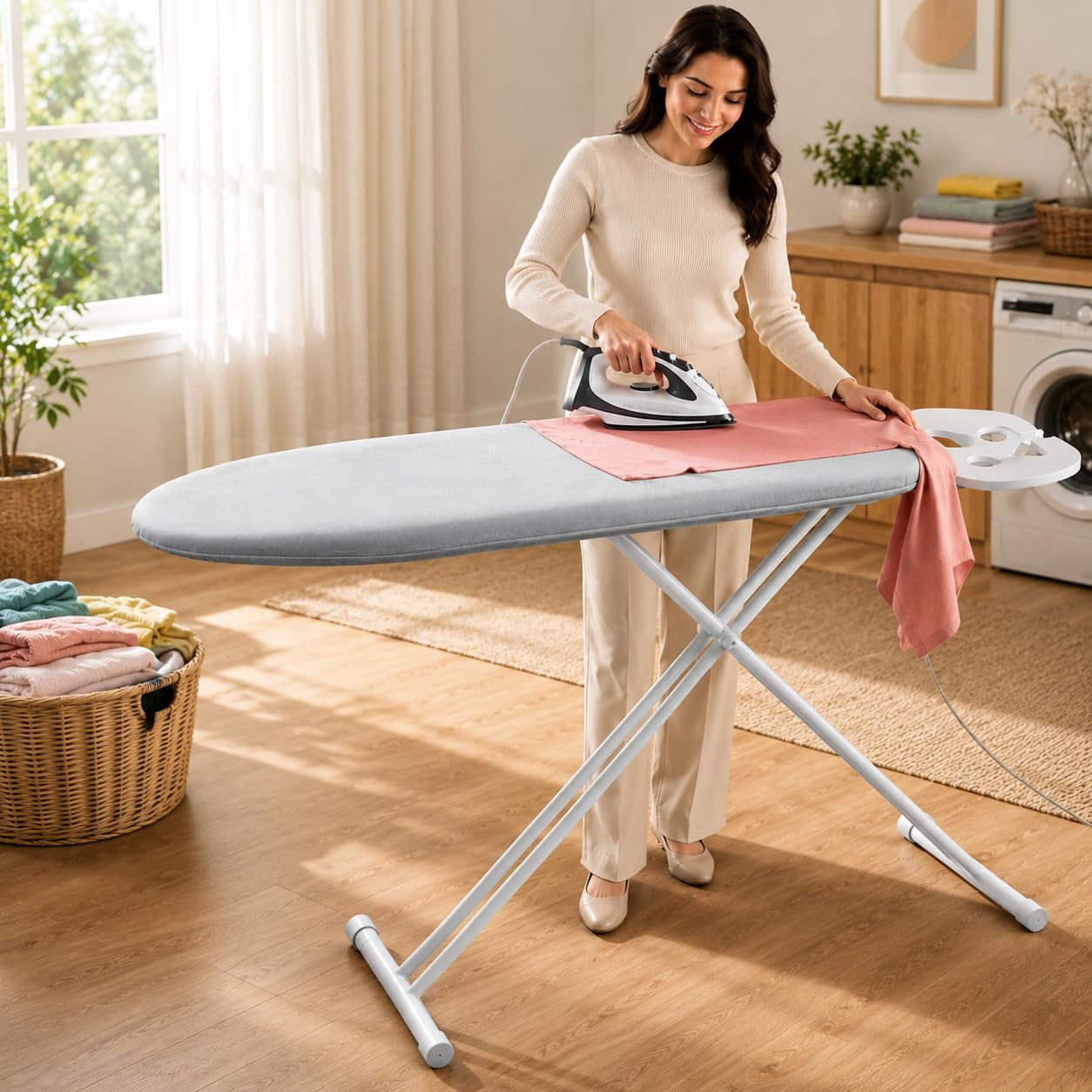 Lifelong Foldable Ironing Board with Steel Frame, Heat-Resistant Cover | Heavy-Duty & Durable Iron Board with Stand | Adjustable Height, Anti-Skid Legs, Portable & Space-Saving Design (Silver & White) discount deal