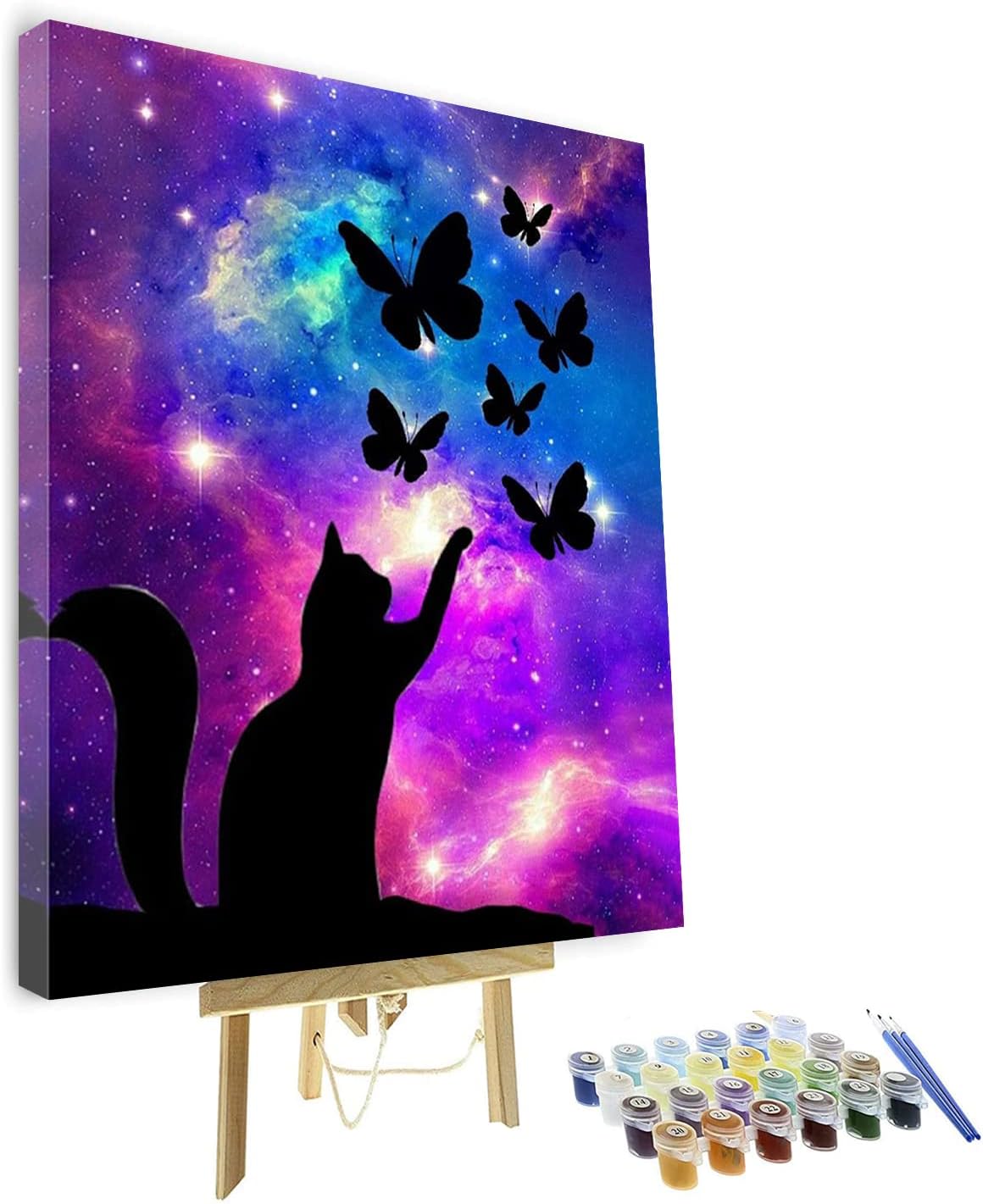 TISHIRON Painting by Numbers for Adult Cat and Butterfly in Starry Sky
