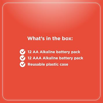 RadioShack 24 Count Alkaline Mixed Battery Pack 12 AA 12 AAA with Reusable Plastic Case