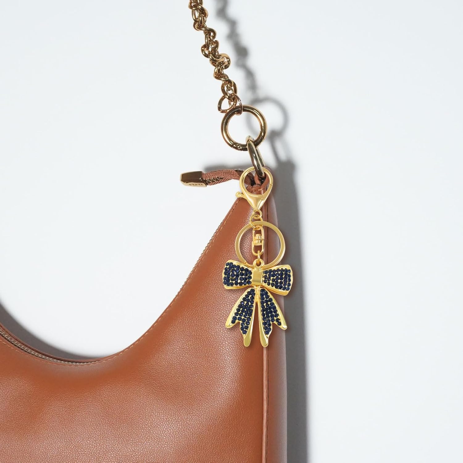 Bow Keychain for Purse Backpack Charms for Handbags Pink Bow Cute Keychain for Women Rhinestone Gold Purse Charms - Image 2