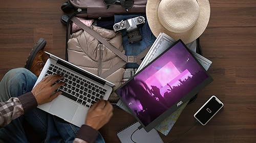 Vista 8 de AOC 16T2 15.6" Full HD (1920 x 1080) Monitor IPS portátil con función táctil, entradas USB-C y Micro HDMI, batería incorporada, altavoces estéreo