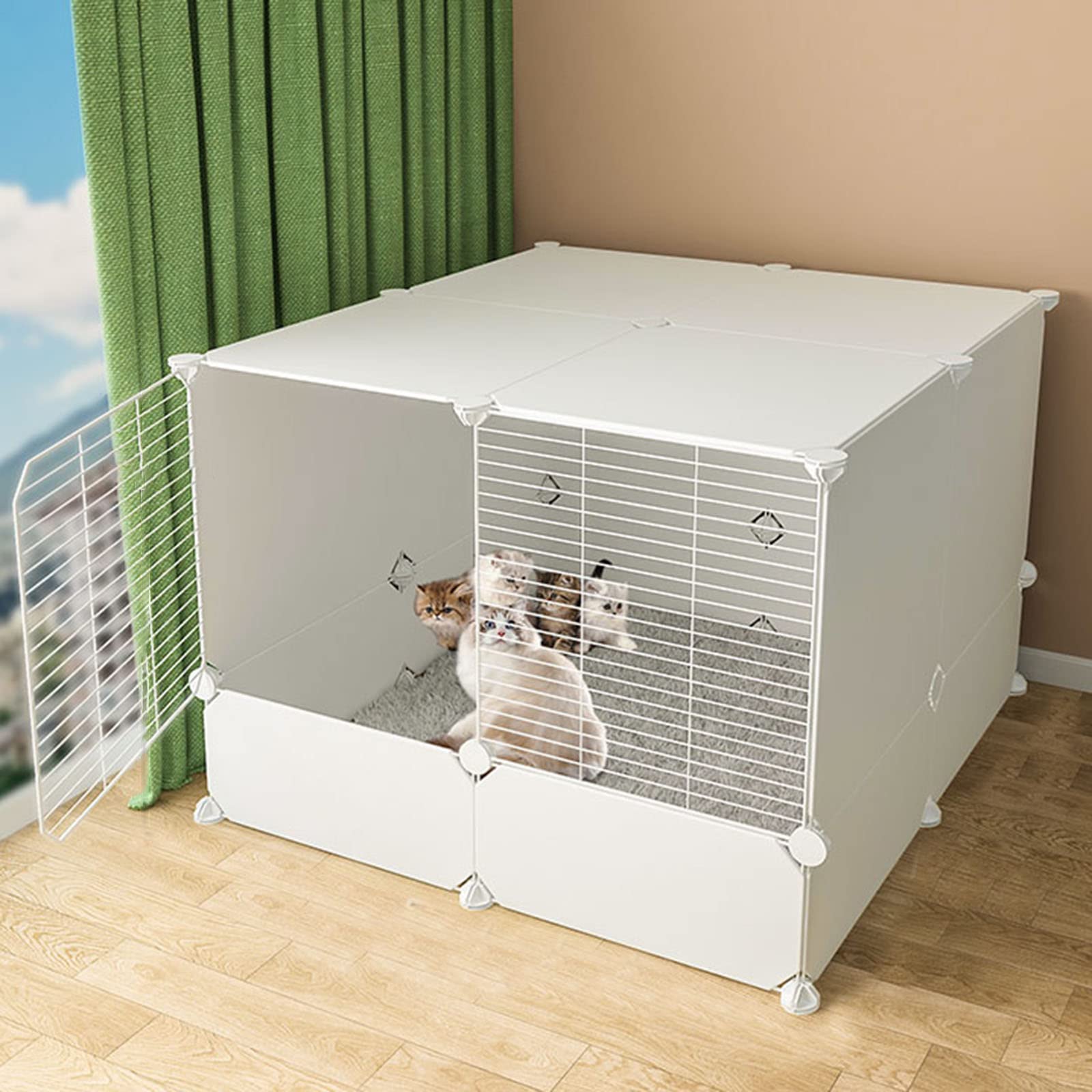 Cage pour chat modulable avec porte sécurisée et enclos intérieur évolutif