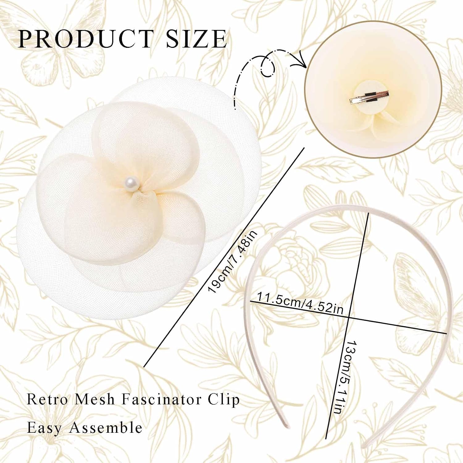 Fascinator Hat for Women – Elegant Tea Party Headband with Hair Clip Feather Mesh Flower Hair Accessory for Wedding Cocktail & Formal Occasions White