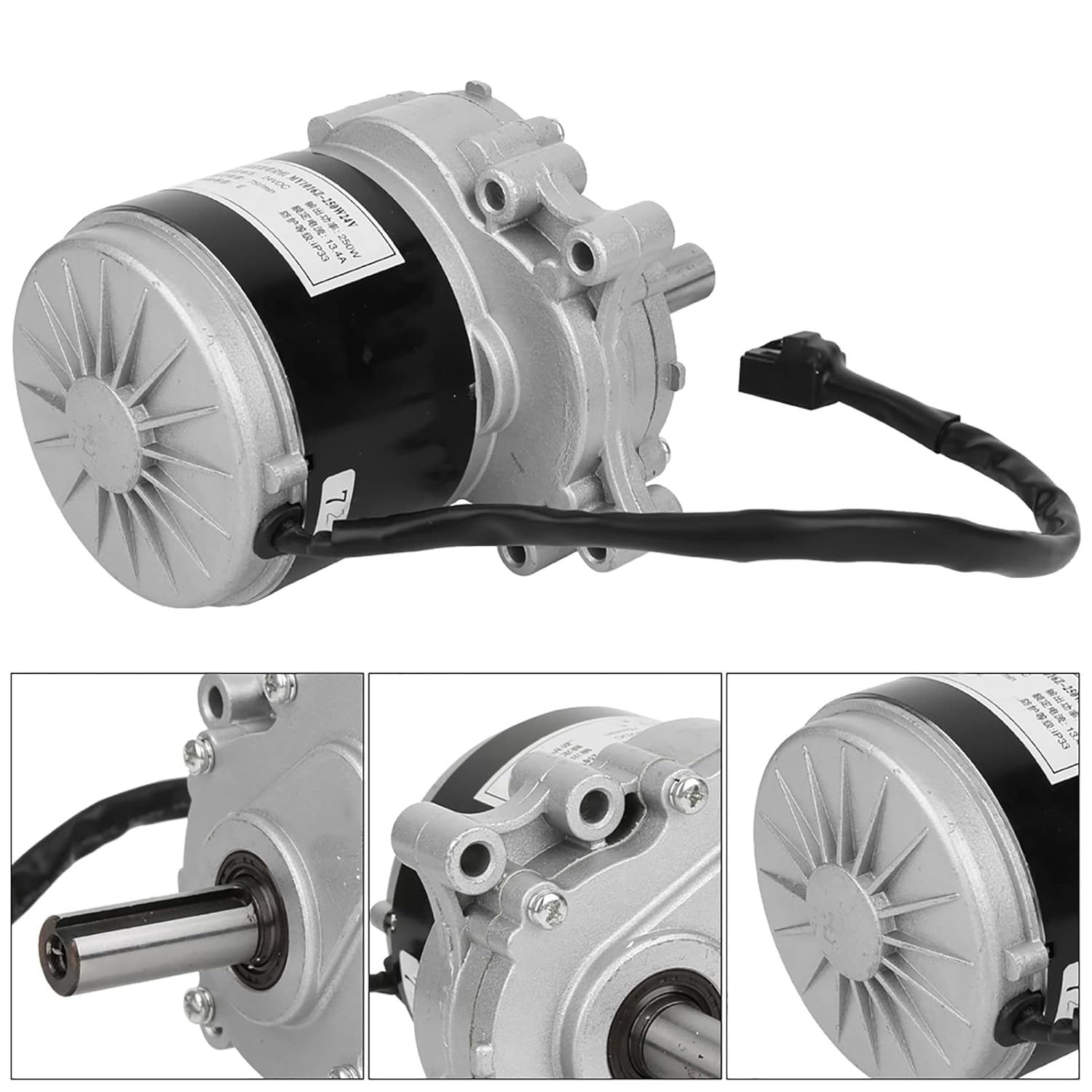 CUEI Brushed Electric Motor, 24V 250W 75r/min Low Speed High Torque Brushed Motor, Low Noise Professional Metal Brushed DC Motor for Unite, for Electric Wheelchair Modification and Repair, default