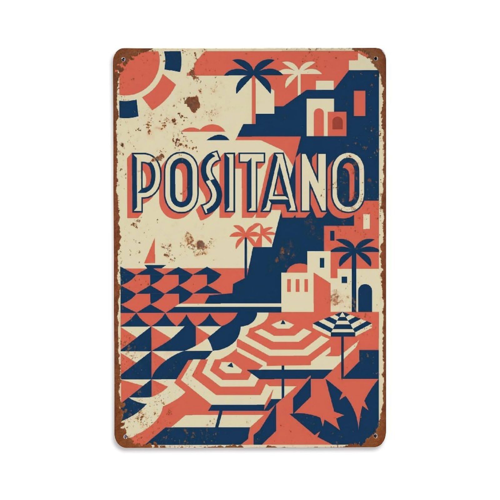 Vintage Travel Positano Italy Beach 2 Metal Tin Sign