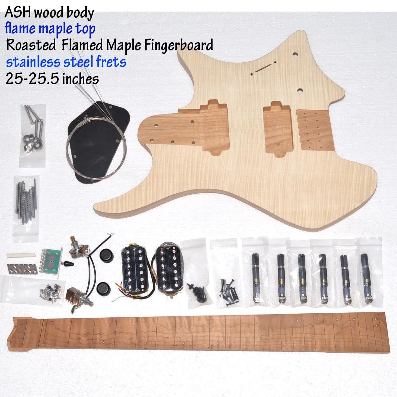 Korpus Gitary 37 Cali DIY 6 Stings Headless Electric Guitar Kit ASH Korpus Z Mahoniu Gryf Klonowy(Style 1)
