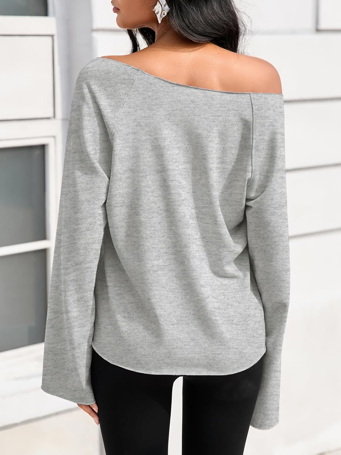 Fisoew Womens Off The Shoulder Tops Sweatshirts Lightweight Oversized Pullovers Long Sleeve Y2k Loose Fit Tunic Tops - Image 5