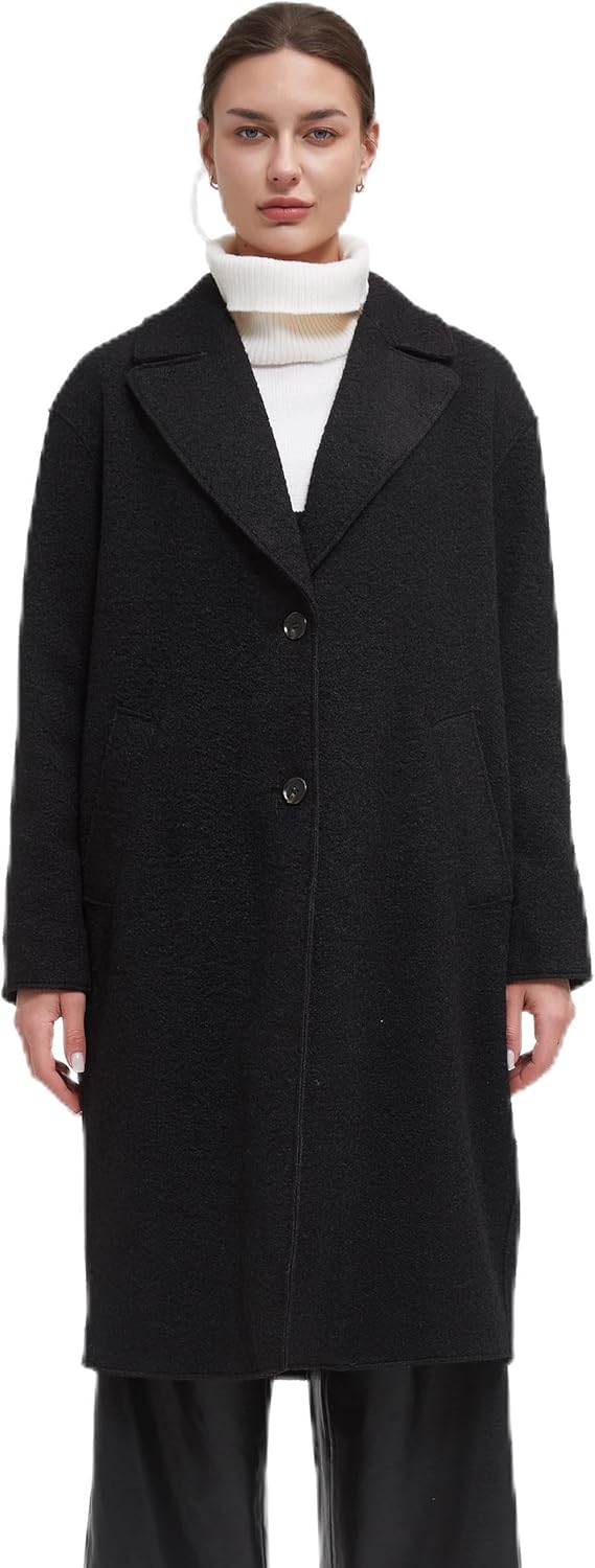 IKAZZ Women's Warm Trench Coat, Long Winter Fall Classic Notch Lapel Single-Breasted Peacoat Casual Overcoat