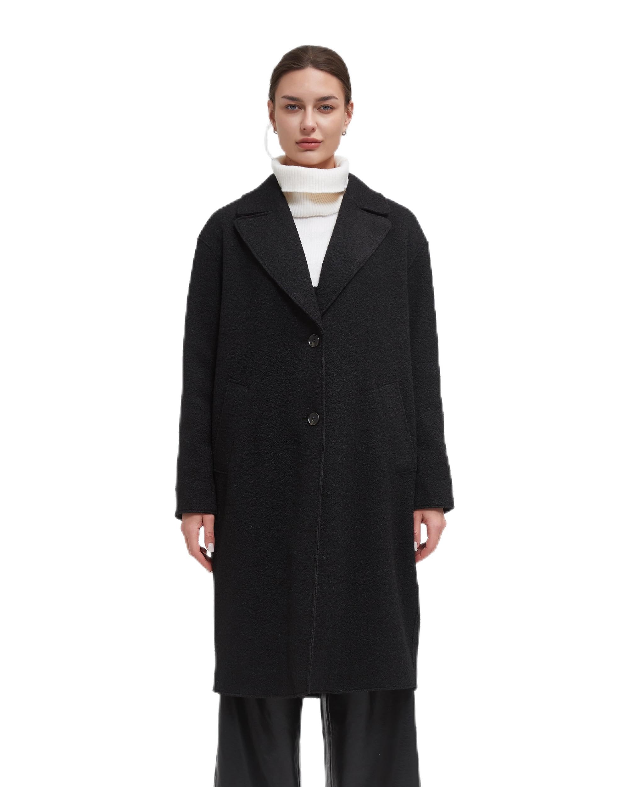 IKAZZ Womens Warm Trench Coat Long Winter Fall Classic Notch Lapel Single-Breasted Peacoat Casual Overcoat
