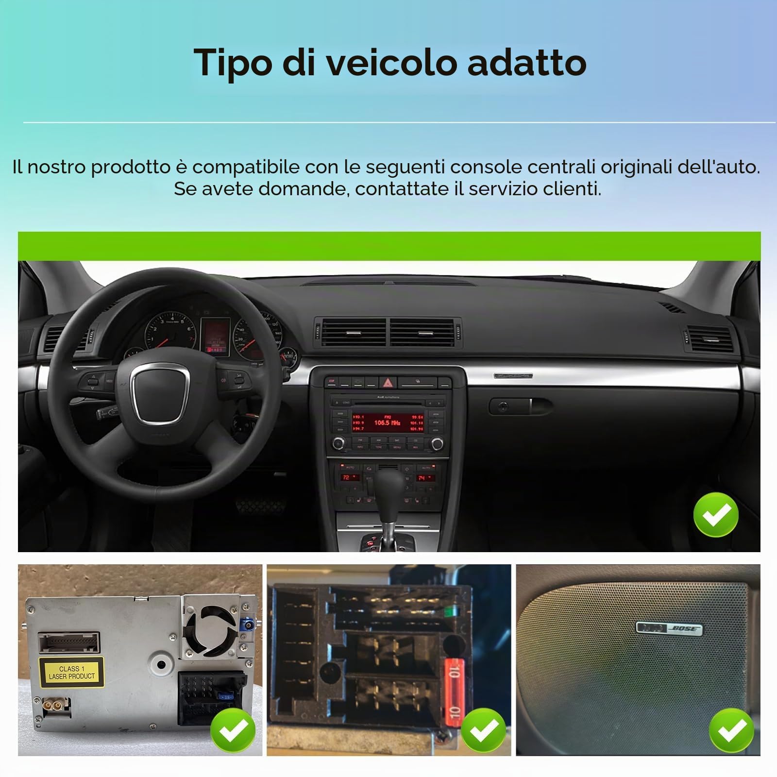 SIXWIN 4+64G Autoradio Android 13 per Audi A4 S4 RS4 8E B6 B7(2000-2009) con CarPlay/Android Auto/Mirror Link,9 Pollici HD TouchScreen Schermo Navigatore WiFi Bluetooth 5.0 RDS/FM 32EQ