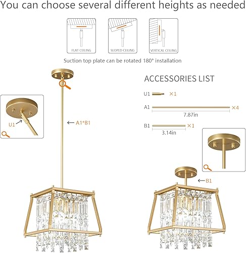 Miniatura 124 de LMQNINE Modernas lámparas colgantes doradas para isla de cocina, lámpara de araña de cristal, elegante iluminación colgante ajustable para comedor