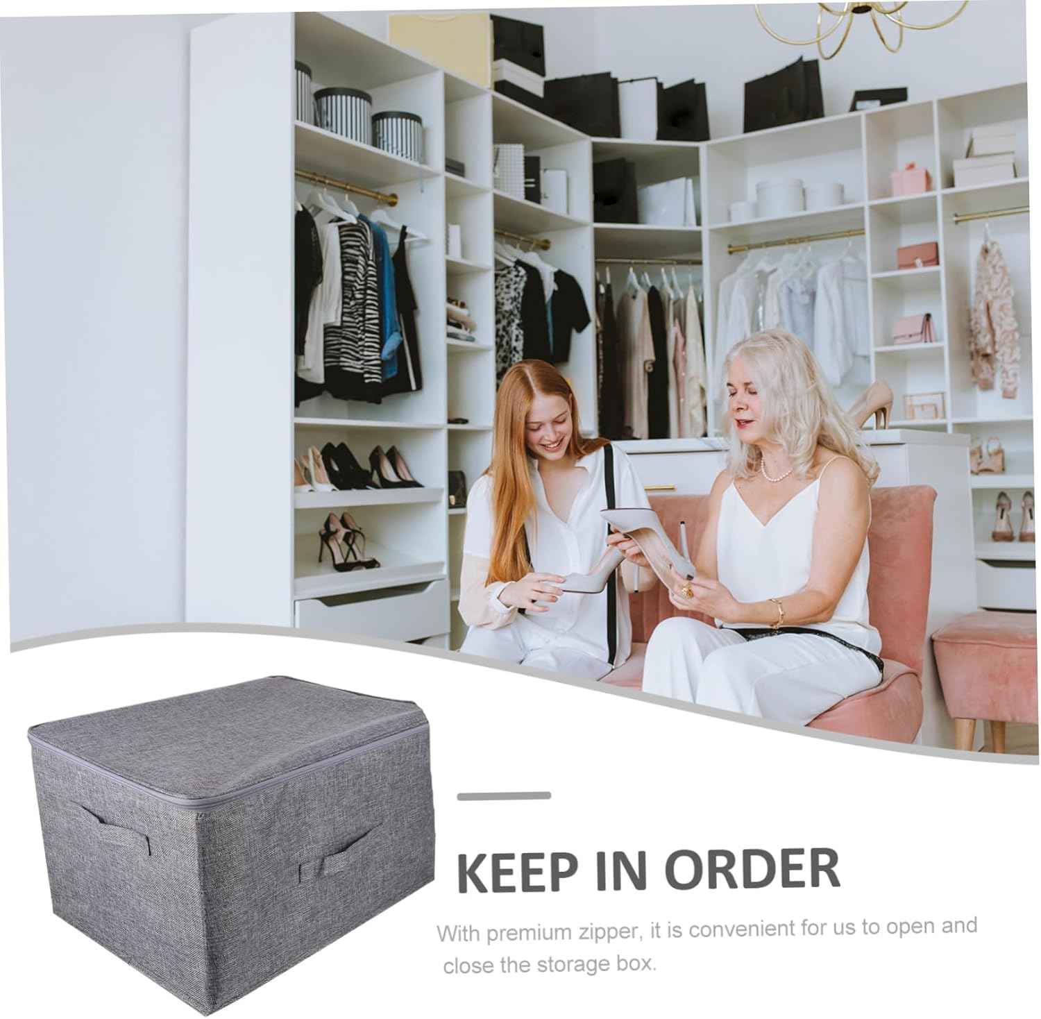 Cabilock Large Capacity Cloth Storage Box with Zipper Lid Breathable Fabric Organizer for Clothes Blankets and Easy to Move with Multiple Handles Grey