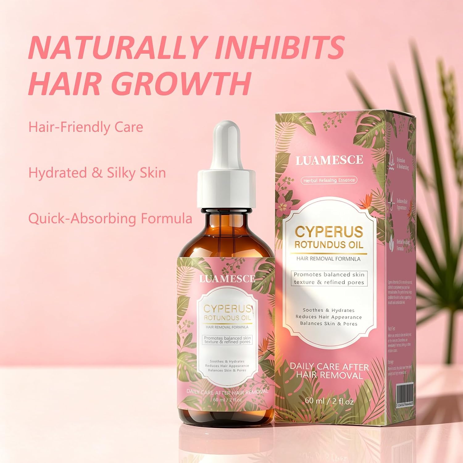Cyperus Rotundus Oil for Hair Removal, Natural Hair Growth Reducing Oil for Women & Men, 100% Pure Organic, 2oz / 60ml (1)