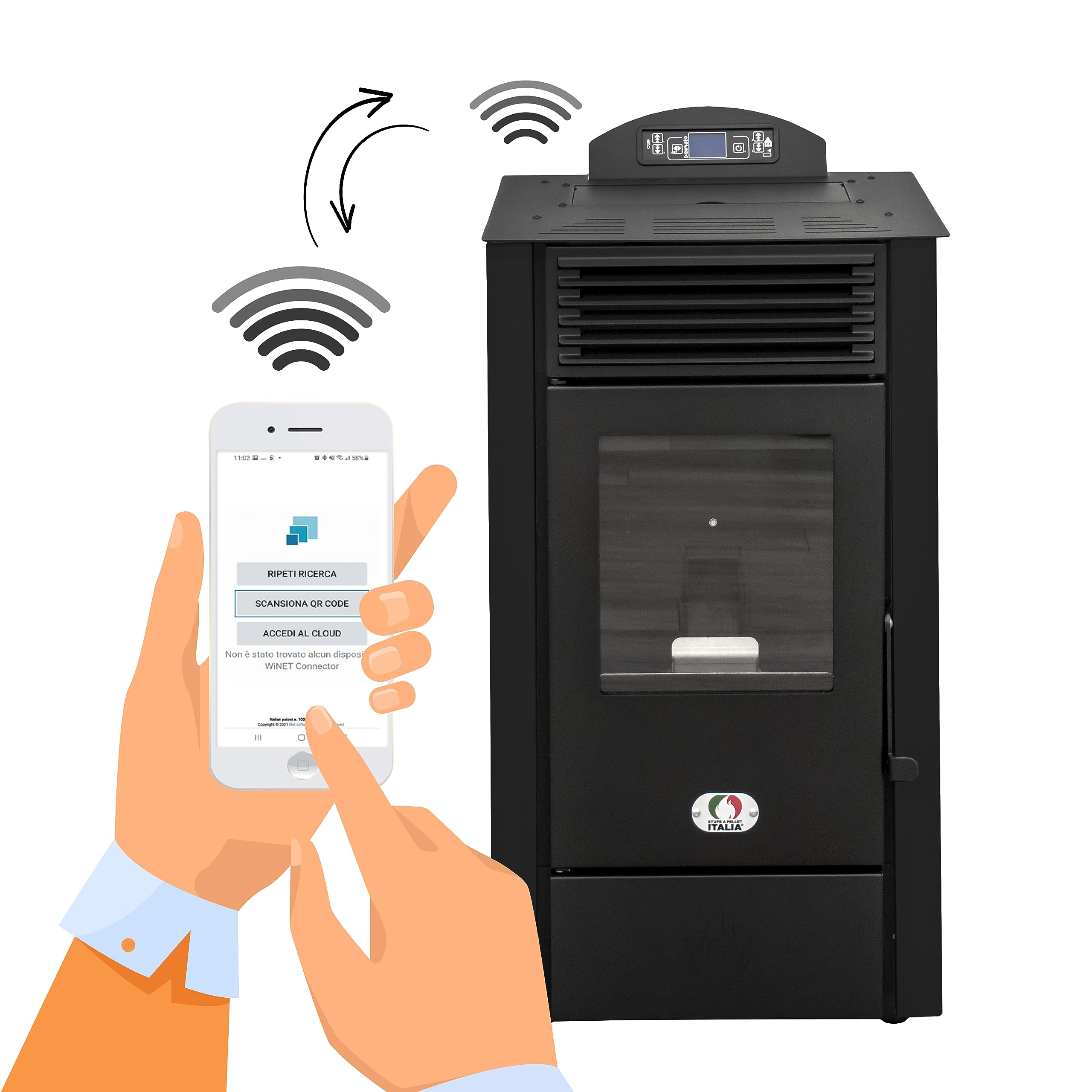 STUFE A PELLET ITALIA California 9 kW 5 Sterne WiFi Pelletöfen Effizienz 92% Heizt 80m² Autonomie 20 Std. Schwarz