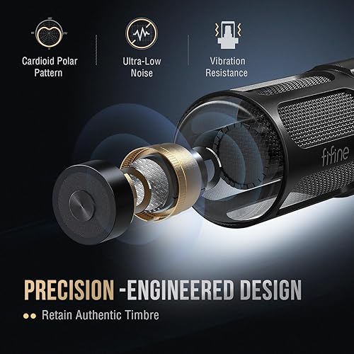 Miniatura 4 de FIFINE Micrófono dinámico XLR, micrófono vocal de estudio para grabación, micrófono de podcast XLR de metal con impulso medio, filtro de corte bajo