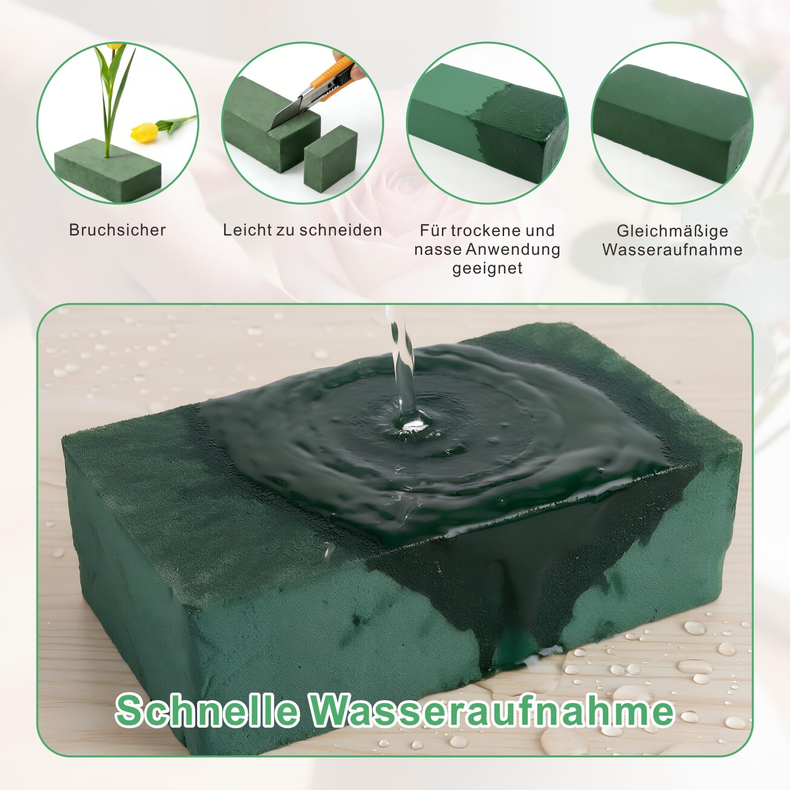 Steckschaum für Blumen 23 x 11 x 7cm Selbst Schneidbar Steckmasse für Frischblumen