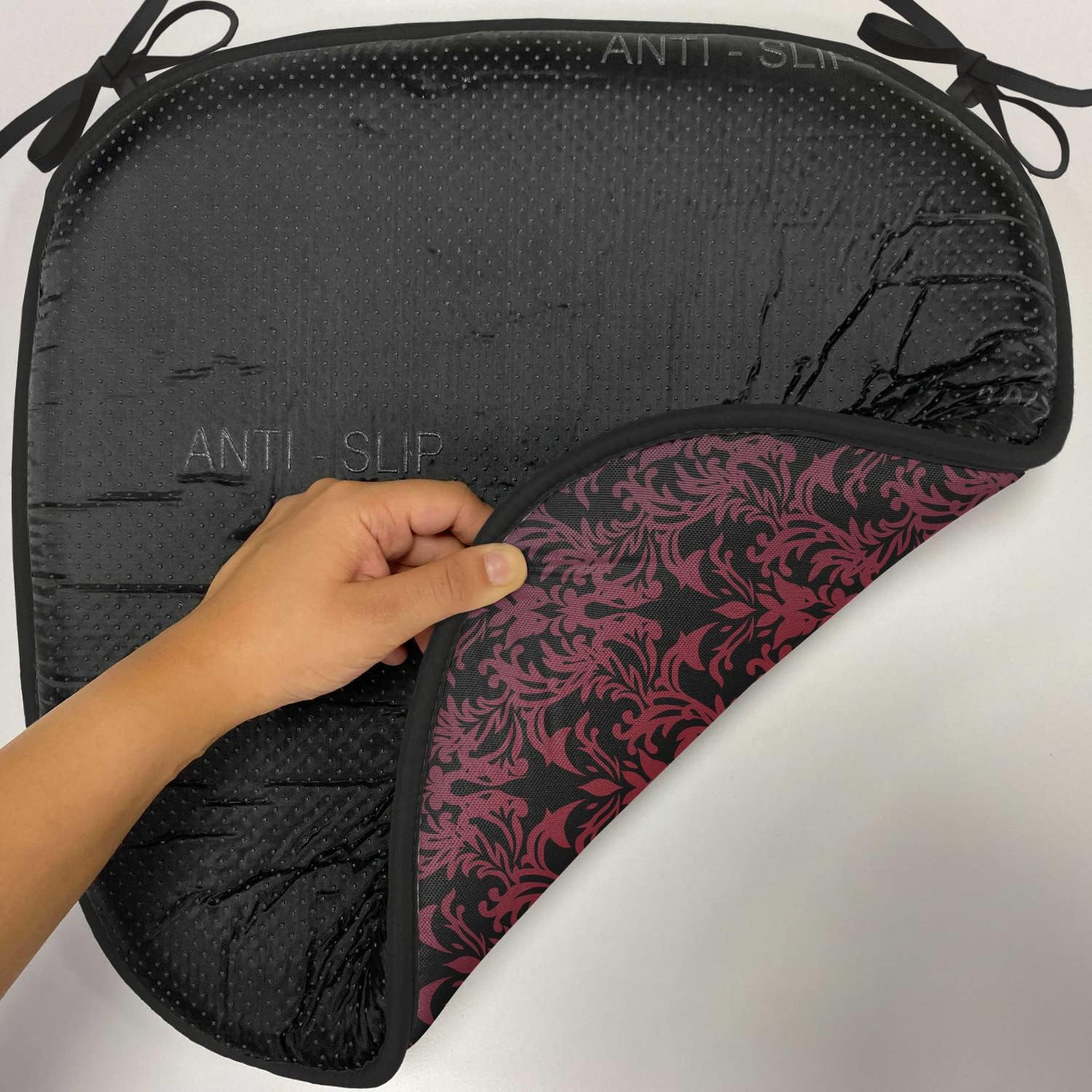 Lunarable Victorian Chair Cushion Pads Set of 8, Antique European Style Design Floral Swirls and Leaves Ombre Damask Image, Anti-Slip Seat Padding for Kitchen & Patio, 16"x16", Vermilion Purple